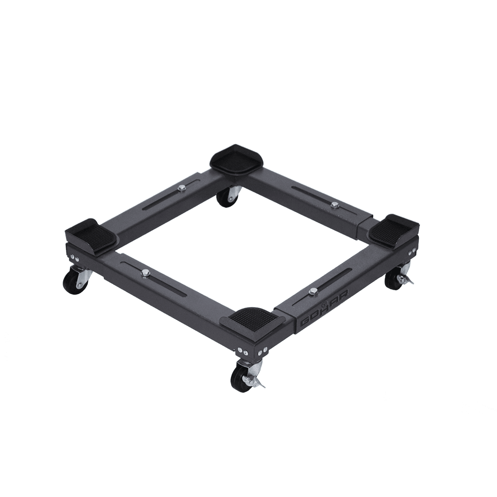 Adjustable fridge base with wheels