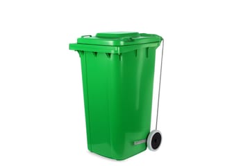 Yellow 120 litre wheeled pedal garbage bin
